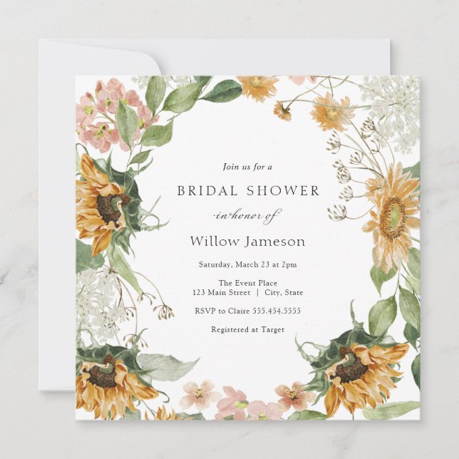 Rustic Sunflower Bridal Shower Invitation (Front)