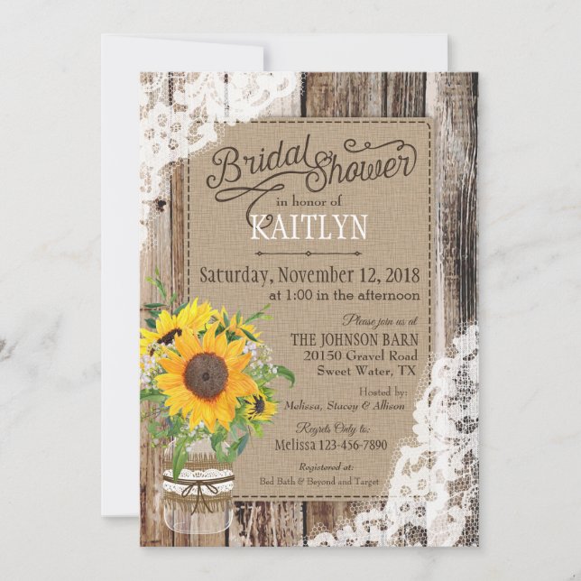 Rustic Sunflower Bridal Shower Invitation (Front)