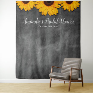 Rustic Sunflower Bridal Shower Photo Backdrop Tapestry