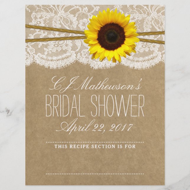 Rustic Sunflower Bridal Shower Recipe Dividers (Front)
