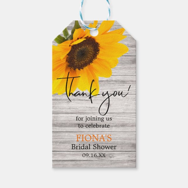 Rustic Sunflower Bridal Shower Script Thank You Gift Tags (Front)