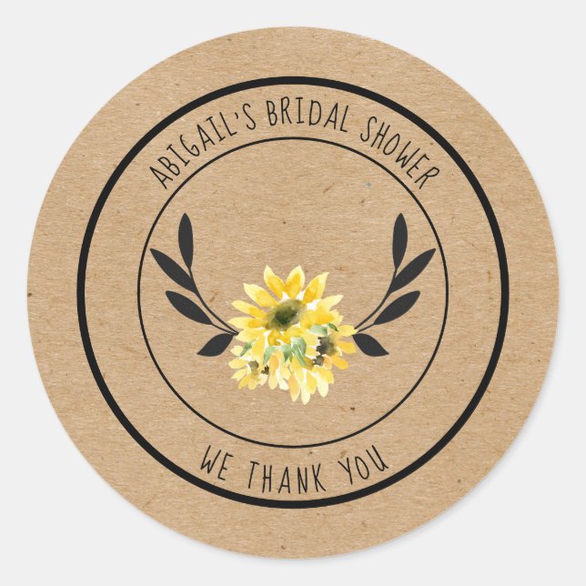 Rustic Sunflower Bridal Shower Thank You Classic Round Sticker (Front)