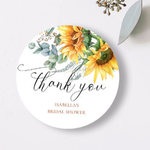 Rustic Sunflower Bridal Shower Thank You Classic Round Sticker