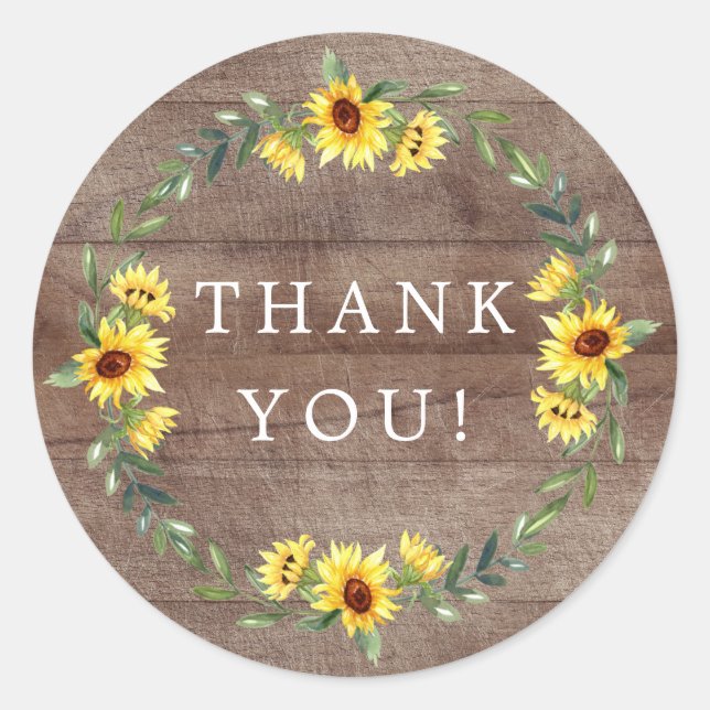 Rustic Sunflower Bridal Shower Thank You Favour Classic Round Sticker (Front)