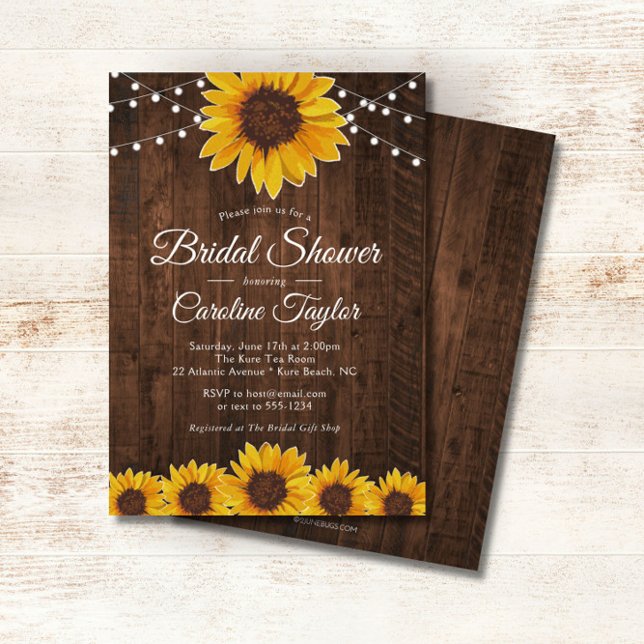 Rustic Sunflower Bridal Shower with String Lights Invitation (Creator Uploaded)