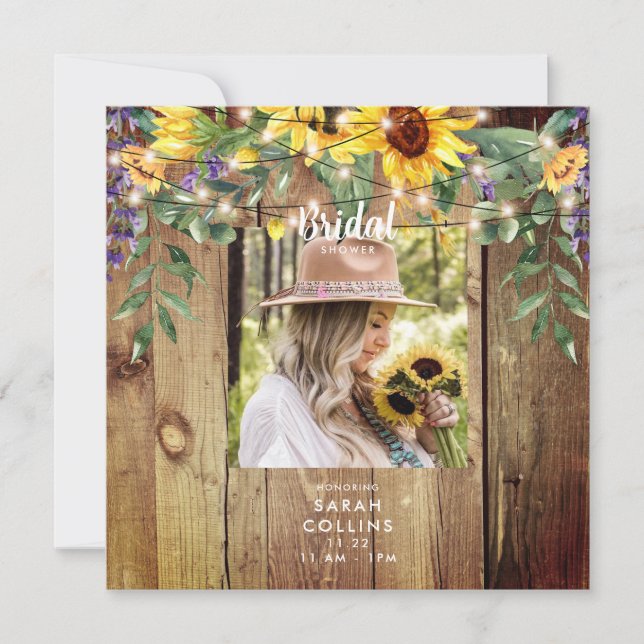 Rustic Sunflower Bride Photo Bridal Shower Square  Invitation (Front)