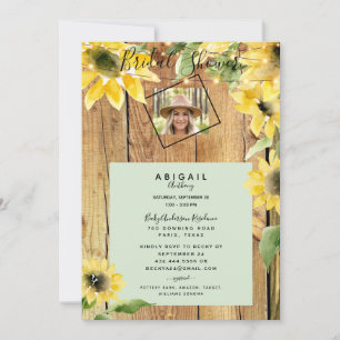 Rustic Sunflower Bride Photo Wood & Lights Bridal  Invitation