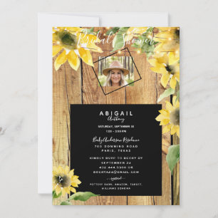 Rustic Sunflower Bride Photo Wood Lights Bridal Invitation
