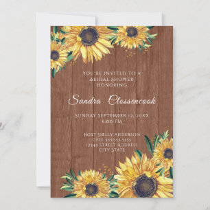 Rustic Sunflower Brown Wood Wedding Bridal Shower  Invitation