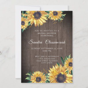 Rustic Sunflower Brown Wood Wedding Bridal Shower Invitation