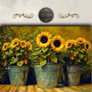 Rustic Sunflower Bucket Decoupage Tissue Paper