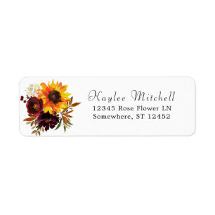 Rustic Sunflower Burgundy 2 Floral Return Address  Label