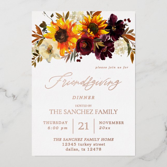Rustic Sunflower & Burgundy Floral Friendsgiving (Front)