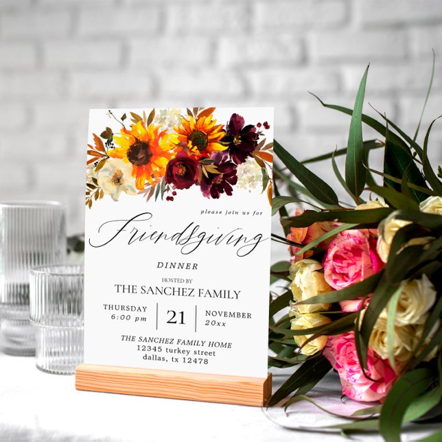 Rustic Sunflower & Burgundy Floral Friendsgiving Invitation (Creator Uploaded)