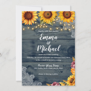 Rustic Sunflower Burgundy Lace Wedding Invitation