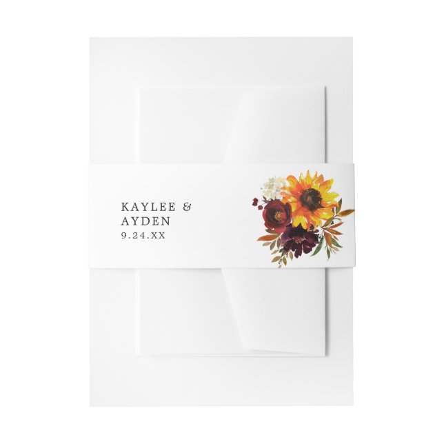 Rustic Sunflower, Burgundy & Purple Floral 2 Invitation Belly Band (Front Example)
