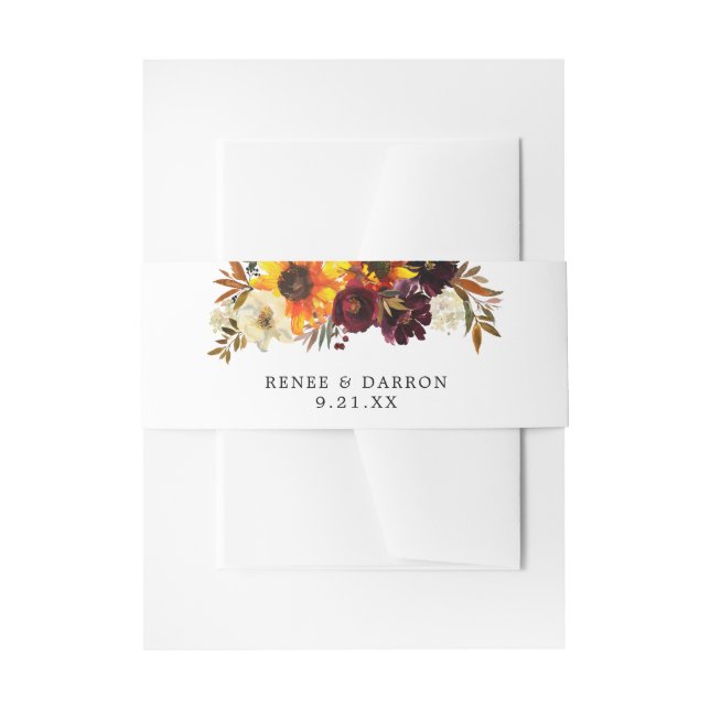 Rustic Sunflower, Burgundy, & Purple Floral 3 Invitation Belly Band (Front Example)