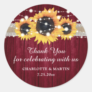 Rustic Sunflower Burgundy Red Wedding Stickers