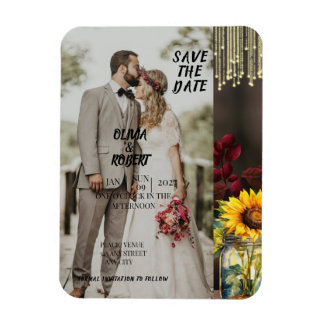 Rustic Sunflower, Burgundy rose, Wood, Light, Jar Magnet