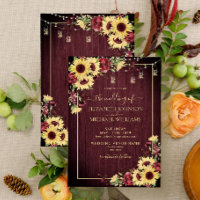 Rustic Sunflower Burgundy Wood Floral Wedding