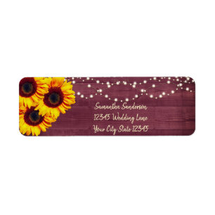 Rustic Sunflower Burgundy Wood Return Address Label