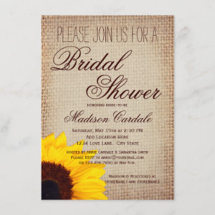 Rustic Sunflower Burlap Bridal Shower Invitations