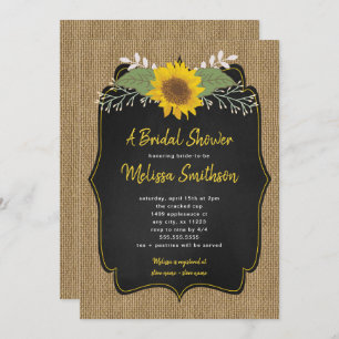Rustic Sunflower Burlap Chalkboard Bridal Shower Invitation