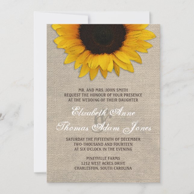 Rustic Sunflower & Burlap Wedding Invitation (Front)