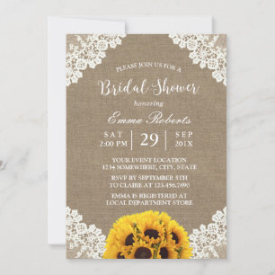Rustic Sunflower Burlap White Lace Bridal Shower Invitation