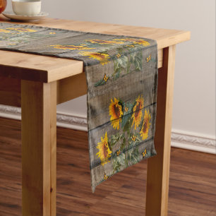 Rustic Sunflower Butterflies Barn Board Short Table Runner
