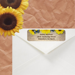 Rustic Sunflower Butterflies Return Address Label