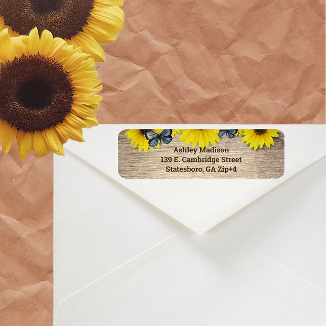Rustic Sunflower Butterflies Return Address Label (Creator Uploaded)