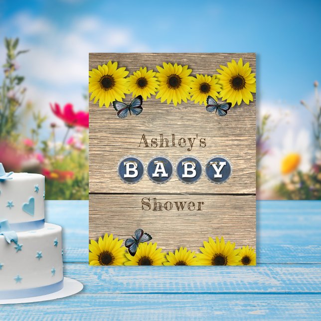 Rustic Sunflower Butterfly Baby Shower Poster (Creator Uploaded)