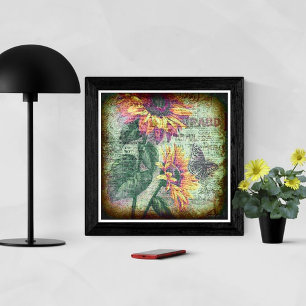Rustic Sunflower Butterfly Bold Botanical  Poster