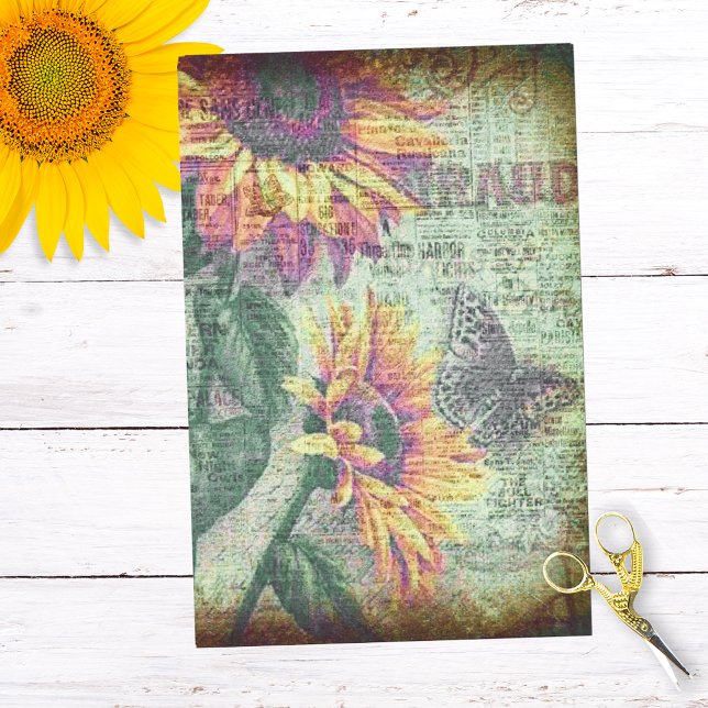 Rustic Sunflower Butterfly Bold Ephemera Decoupage Tissue Paper (Creator Uploaded)