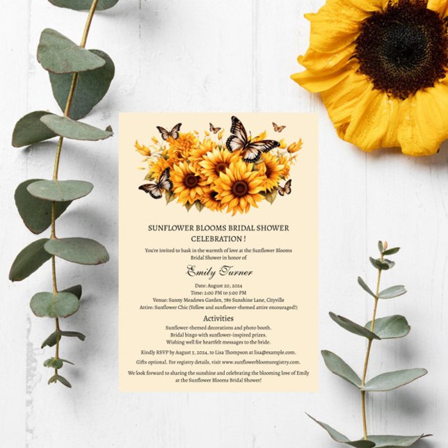 Rustic Sunflower Butterfly Bridal Shower Invitation (Creator Uploaded)