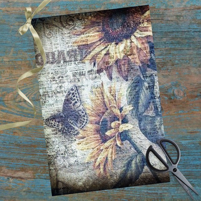 Rustic Sunflower Butterfly Ephemeral Decoupage Tissue Paper (Creator Uploaded)