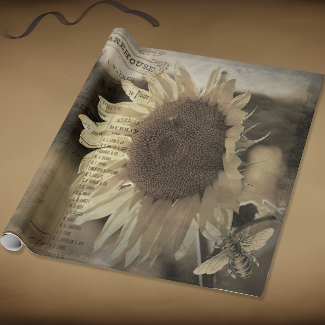 Rustic Sunflower Butterfly Ephemeral Wrapping Paper (Creator Uploaded)
