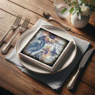 Rustic Sunflower Butterfly Newspaper Decoupage Napkin