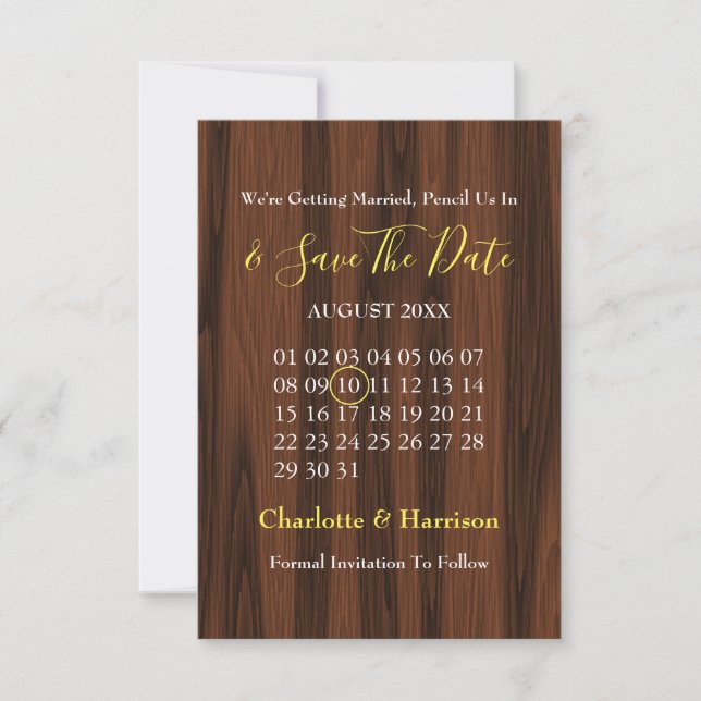 Rustic Sunflower Calendar Wedding Save The Date (Front)