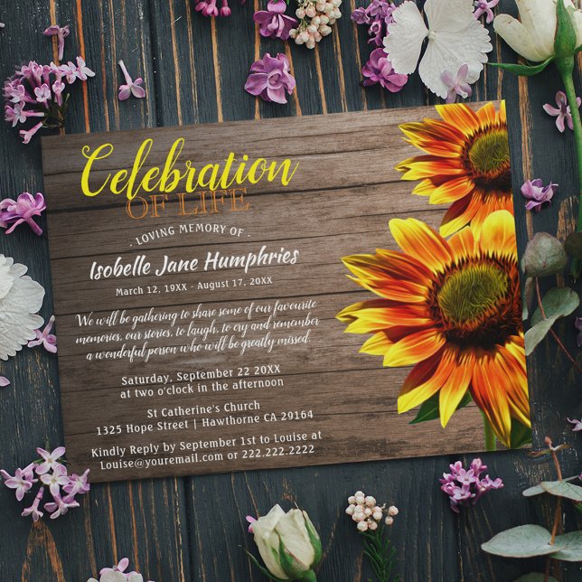 Rustic Sunflower Celebration of Life | Funeral Invitation (Creator Uploaded)
