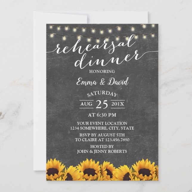 Rustic Sunflower Chalkboard Rehearsal Dinner Invitation (Front)