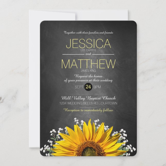 Rustic Sunflower Chalkboard Wedding Invitation (Front)