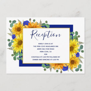 Rustic Sunflower Chic Blue Roses Wedding Reception Enclosure Card