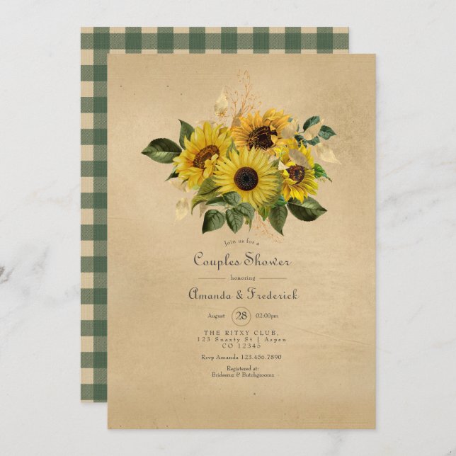 Rustic Sunflower Country Barn Couples Shower Invitation (Front/Back)