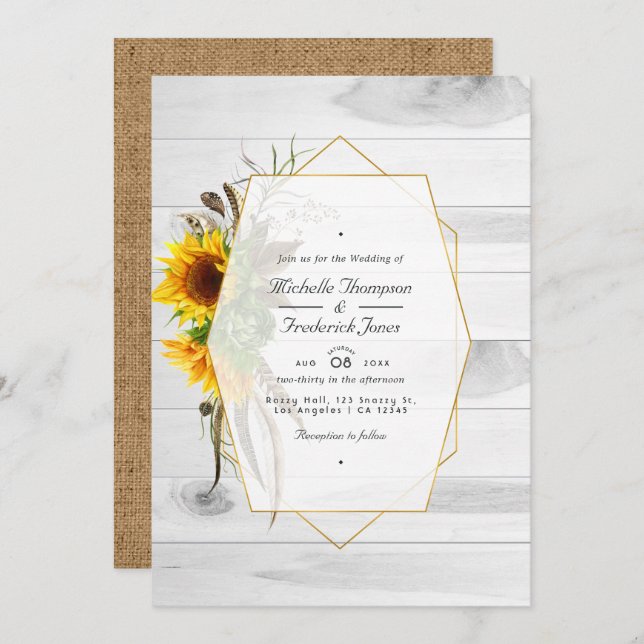 Rustic Sunflower Country Barn QR Code RSVP Wedding Invitation (Front/Back)