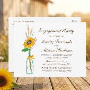 Rustic Sunflower Country Floral Engagement Party Invitation Postcard