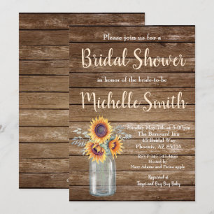 Rustic Sunflower Country Floral Wood Bridal Shower Invitation