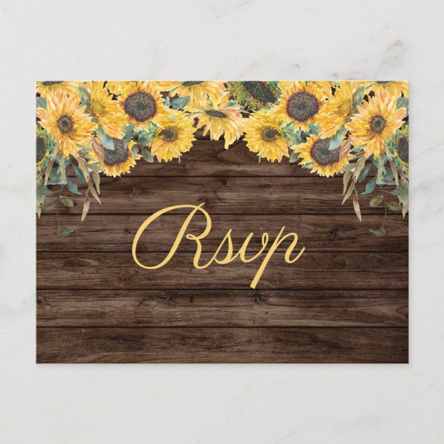 Rustic Sunflower Country Wedding RSVP Postcard (Front)