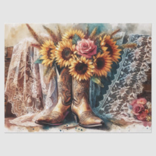 Rustic Sunflower, Cowboy Boots Lace 2 Tissue Paper